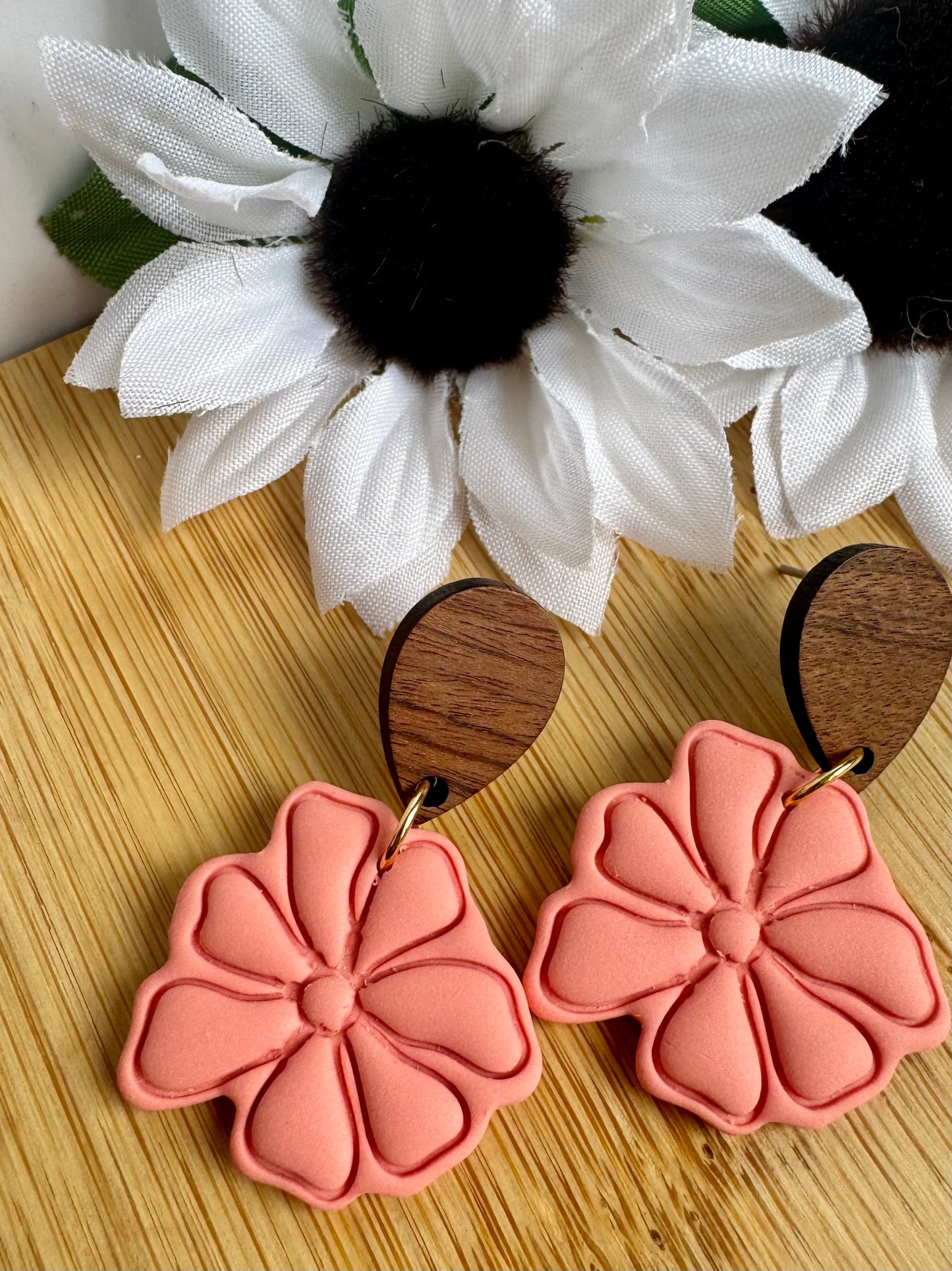 Coral Abstract Flower Dangle