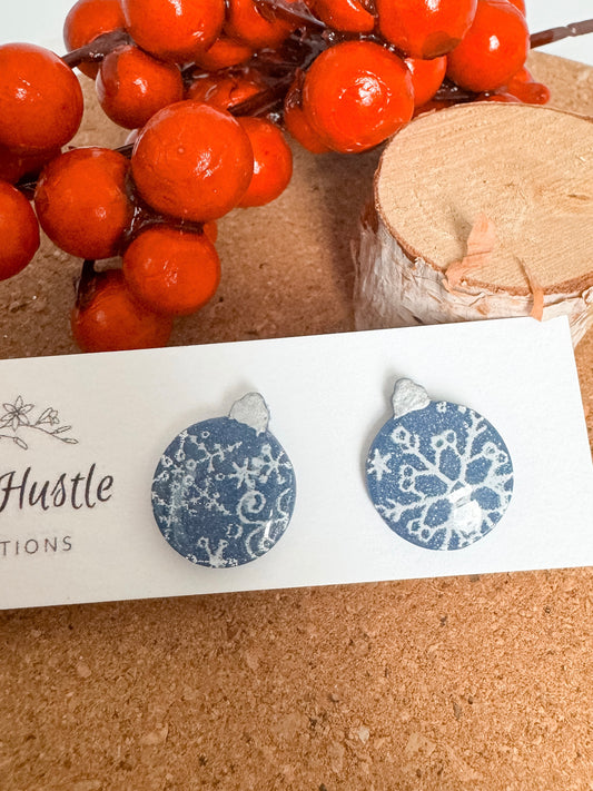 Navy Sparkle Snowflake Ornament Stud