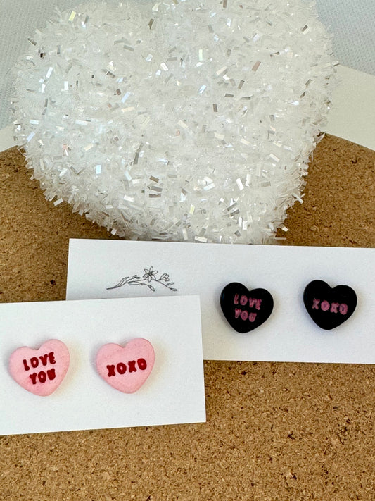 Conversation Heart Studs- Love You/XoXo