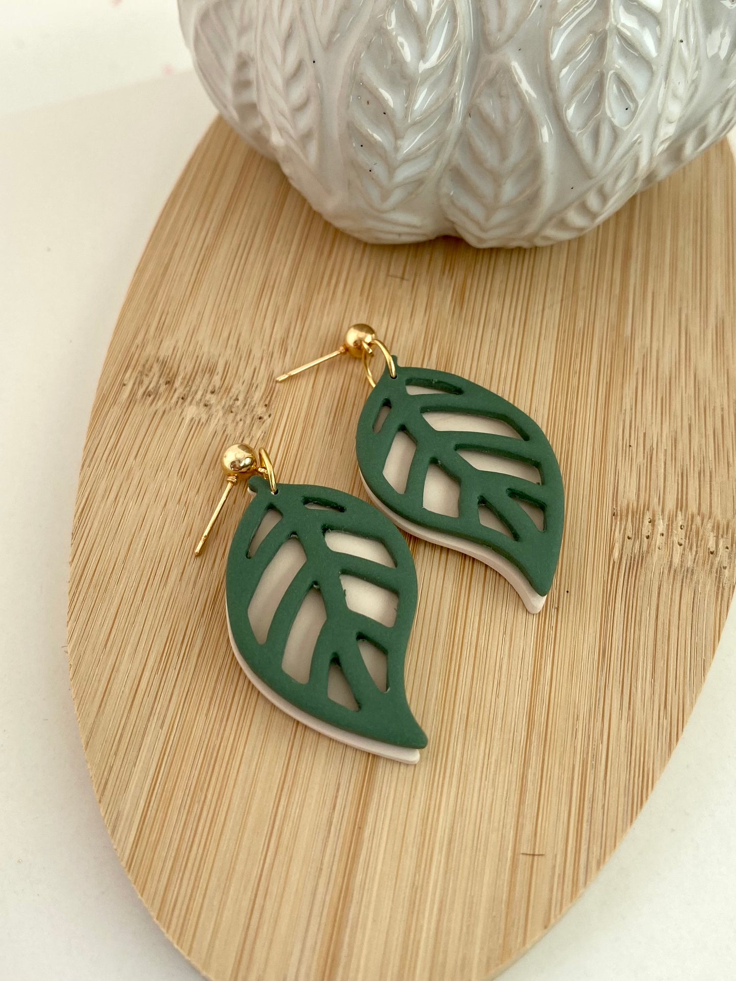 Green and Cream Statement Leaf Duo