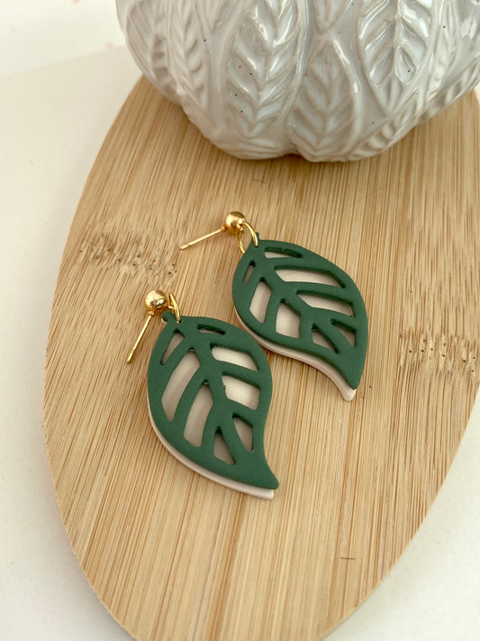 Green and Cream Statement Leaf Duo
