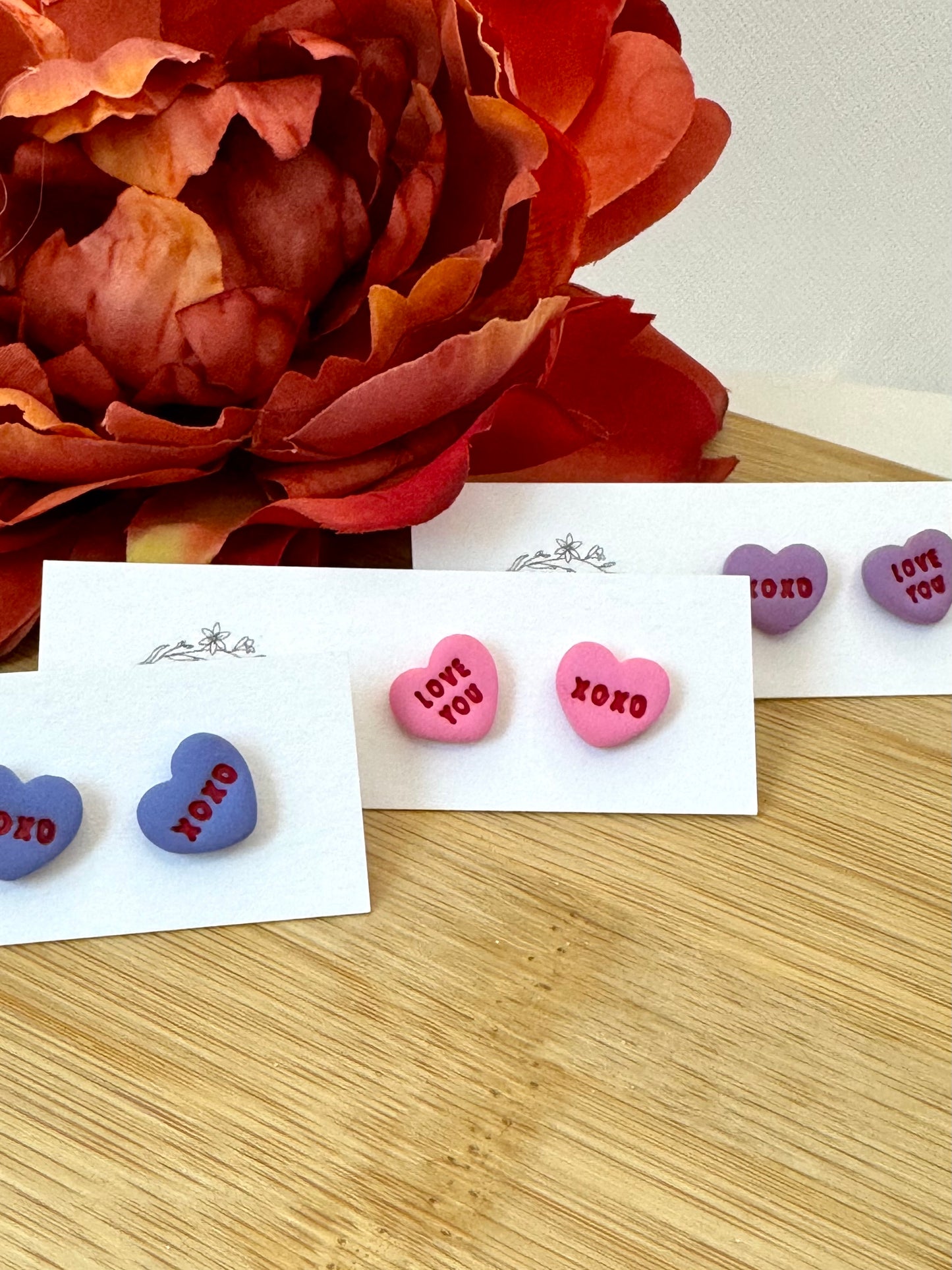 Conversation Heart Studs- Love You/XoXo