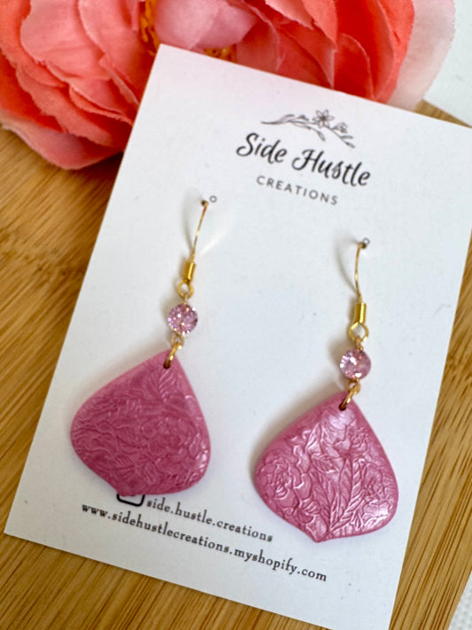 Pink Pearl Rose Patterned Olivia Dangle