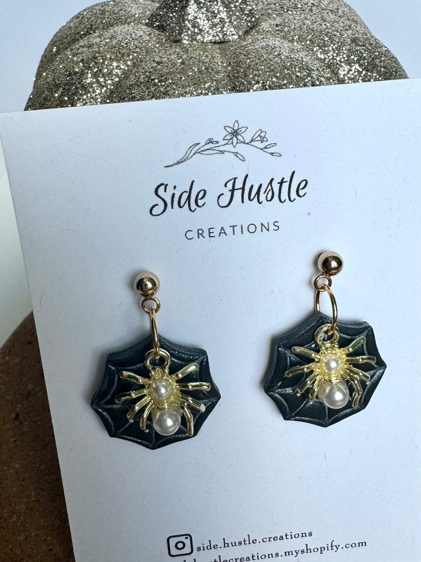 Pearl Spider on Web Dangle