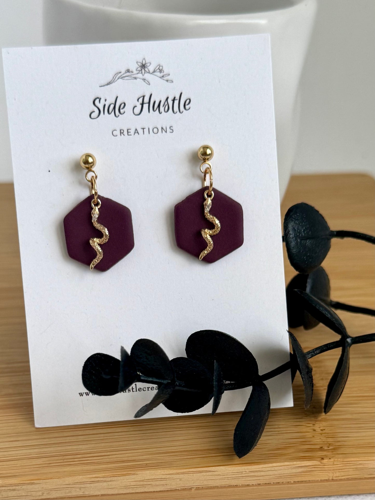 Burgundy and Gold Snake Dangle