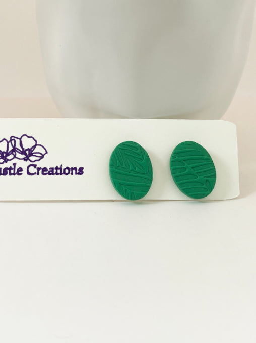 Green Palm Patterned Becca Stud