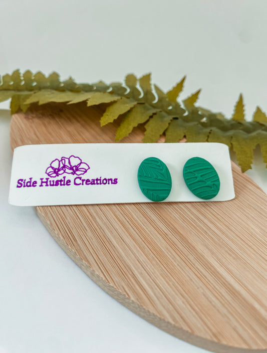 Green Palm Patterned Becca Stud