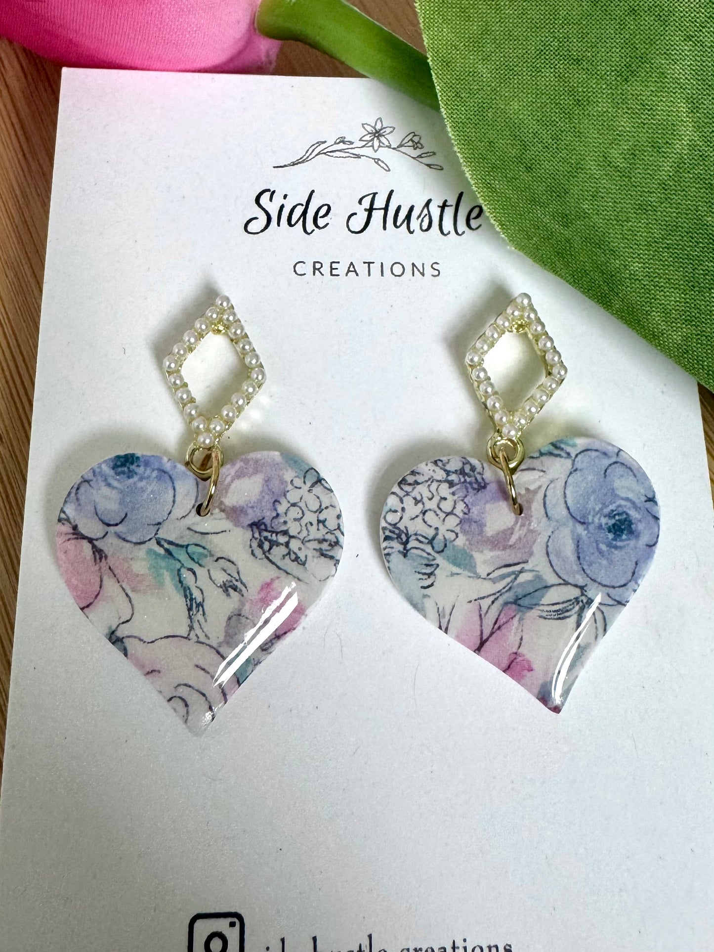 Abstract Floral Patterned Heart Dangle