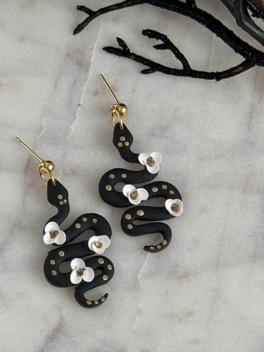 Black with White Flowers Snake Dangle