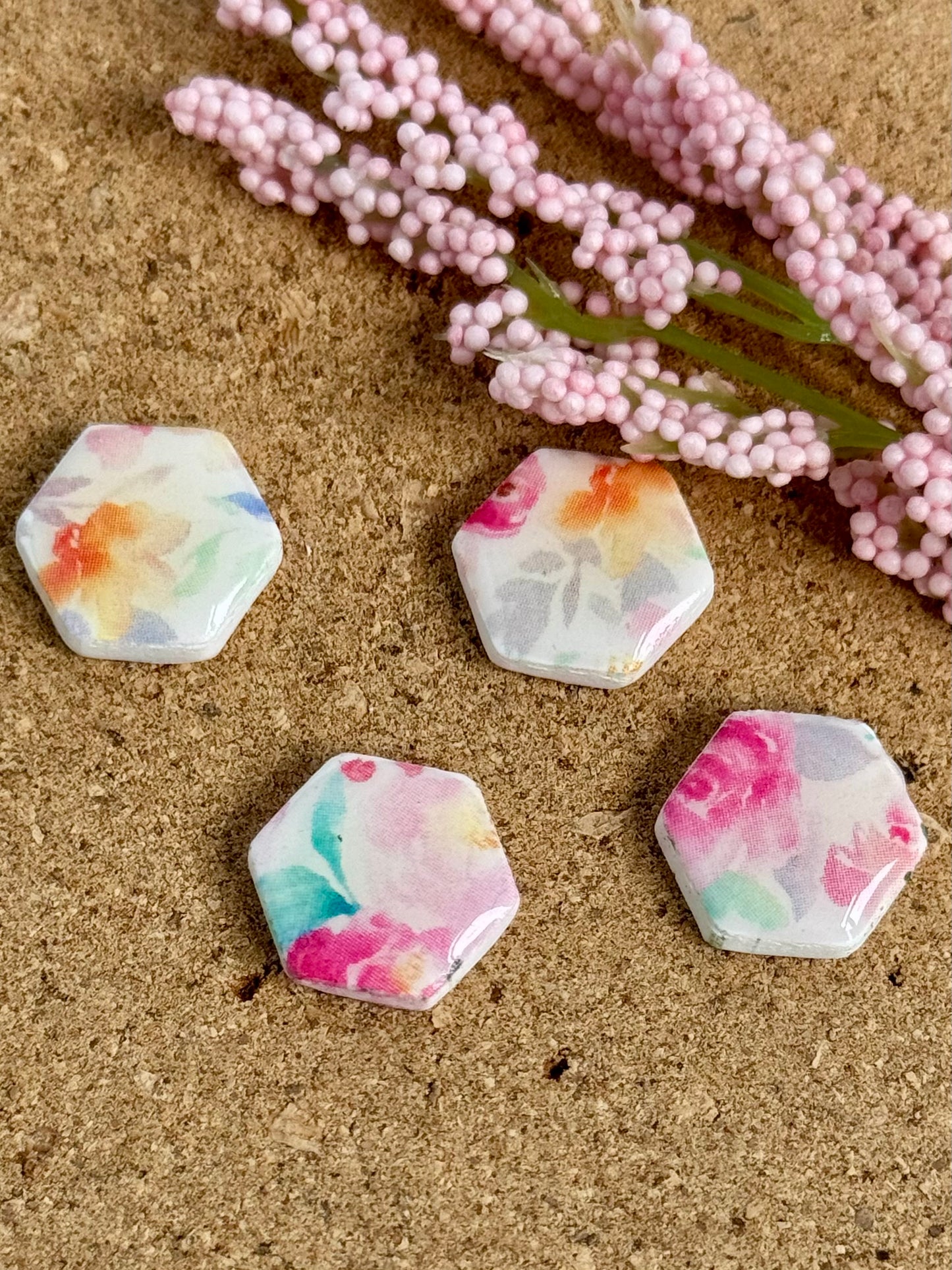 Floral Water Colour Hexagon Stud