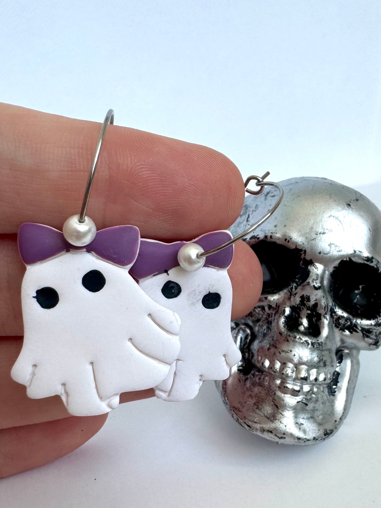 Purple Bow Ghost Hoops