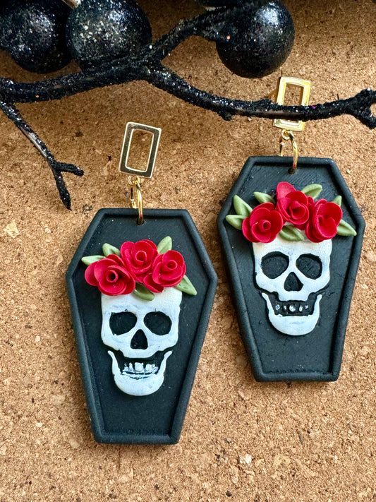 Flower Crown Skull Coffin Dangle